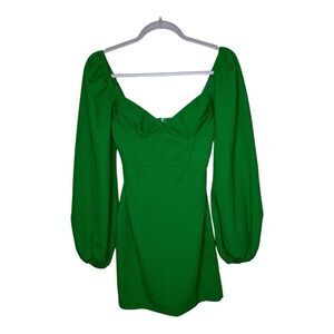 Odd Molly Dress Womens 4‎ Green Long Puffy Sleeves Sweetheart Neck Mini Bodycon